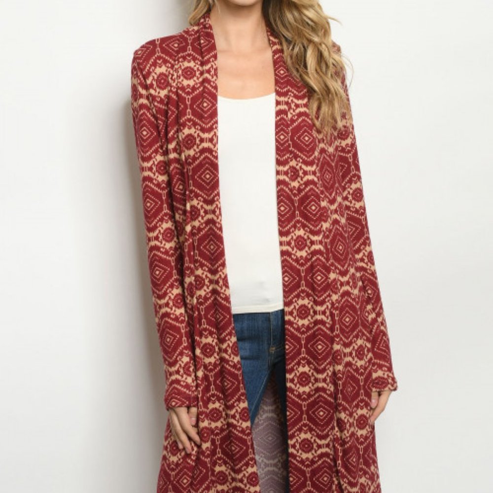 New! S-3XL Duster / Cardigan Burgundy